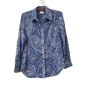 Finley Blue White Abstract Cotton Long Sleeve Button Shirt Womens Size XS